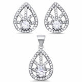 Teardrop Pear Shape Jewelry Set Round Cubic Zirconia 925 Sterling Silver Choose Color