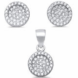 Round Micro Pave Jewelry Set Pendant Earring 925 Sterling Silver Round Cubic Zirconia