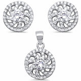 Fashion Micro Pave Jewelry Set Round Cubic Zirconia 925 Sterling Silver Pendant Earring Choose Color