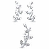 Olive Branch Jewelry Set Cubic Zirconia 925 Sterling Silver Pendant Earring