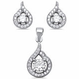 Classic Halo Jewelry Set Round Cubic Zirconia 925 Sterling Silver Pendant Earring