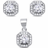 Halo Engagement Jewelry Set Round Cubic Zirconia 925 Sterling Silver