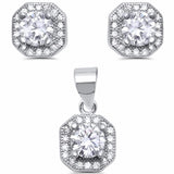 Halo Engagement Jewelry Set Round Cubic Zirconia 925 Sterling Silver