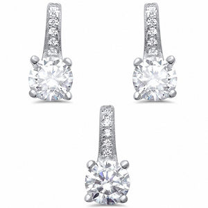 Solitaire Accent Jewelry Set Round Cubic Zirconia 925 Sterling Silver