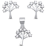 Family Tree Jewelry Set Pendant Earring Round Cubic Zirconia 925 Sterling Silver