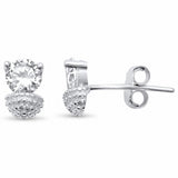 Solitaire Fashion Stud Earrings Round Cubic Zirconia 925 Sterling Silver Choose Color