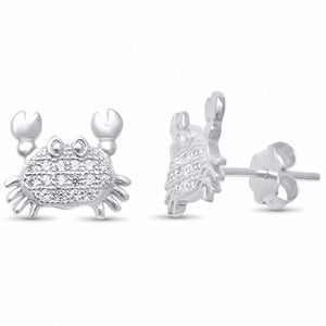 Crab Stud Earrings Round Pave Simulated Cubic Zirconia 925 Sterling Silver Choose Color
