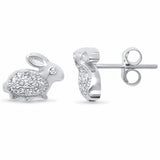 Bunny Rabbit Stud Earrings Round Cubic Zirconia 925 Sterling Silver Choose Color