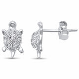 Turtle Stud Earrings Round Pave Cubic Zirconia 925 Sterling Silver Choose Color