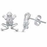 Frog Stud Earrings Round Cubic Zirconia 925 Sterling Silver Choose Color