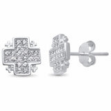 Cross Stud Earrings Round Pave Cubic Zirconia 925 Sterling Silver Choose Color