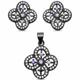 Multicolored Jewelry Set Pendant Earring Round Simulated Stone 925 Sterling Silver