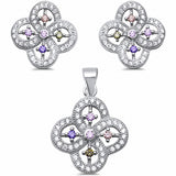 Multicolored Jewelry Set Pendant Earring Round Simulated Stone 925 Sterling Silver