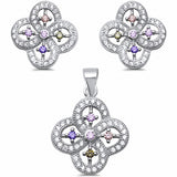 Multicolored Jewelry Set Pendant Earring Round Simulated Stone 925 Sterling Silver