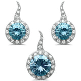 Halo Jewelry Set Pendant Earring Round Simulated Cubic Zirconia 925 Sterling Silver