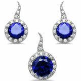 Halo Jewelry Set Pendant Earring Round Simulated Cubic Zirconia 925 Sterling Silver