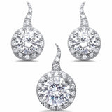 Halo Jewelry Set Pendant Earring Round Simulated Cubic Zirconia 925 Sterling Silver