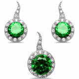 Halo Jewelry Set Pendant Earring Round Simulated Cubic Zirconia 925 Sterling Silver