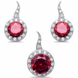 Halo Jewelry Set Pendant Earring Round Simulated Cubic Zirconia 925 Sterling Silver