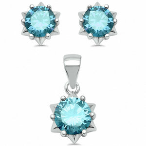 Star Design Jewelry Set Pendant Earring Round Simulated Cubic Zirconia 925 Sterling Silver