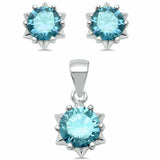 Star Design Jewelry Set Pendant Earring Round Simulated Cubic Zirconia 925 Sterling Silver