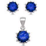 Star Design Jewelry Set Pendant Earring Round Simulated Cubic Zirconia 925 Sterling Silver