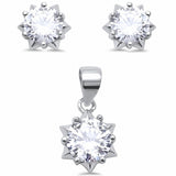 Star Design Jewelry Set Pendant Earring Round Simulated Cubic Zirconia 925 Sterling Silver