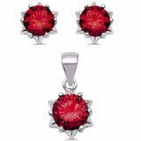 Star Design Jewelry Set Pendant Earring Round Simulated Cubic Zirconia 925 Sterling Silver