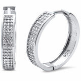 Micro Pave Hoop Earrings Round Cubic Zirconia 925 Sterling Silver Choose Color