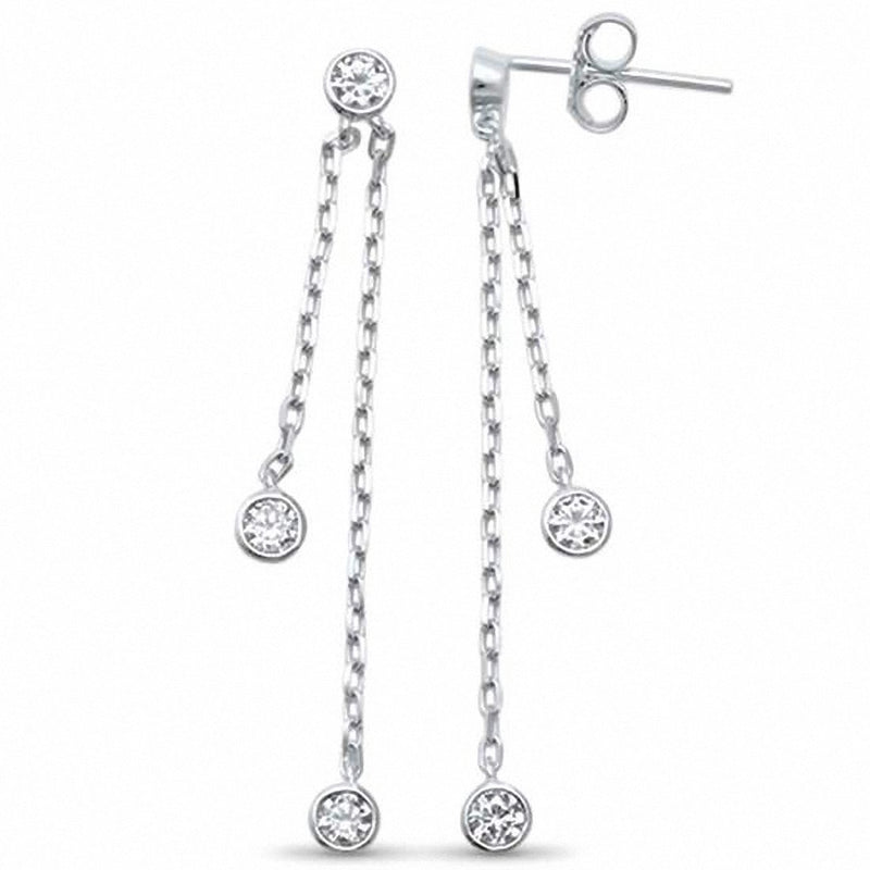Hanging Earrings Round Simulated Cubic Zirconia Yard 925 Sterling Silver