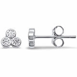 3-Stone Fashion Stud Earrings Round Bezel Simulated Cubic Zirconia 925 Sterling Silver (5mm)