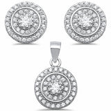 Micro Pave Simulated Cubic Zirconia Jewelry Set Round 925 Sterling Silver