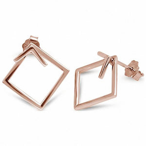Plain Square Stud Earrings Rose Tone, Yellow Tone and Sterling Silver 925 Sterling Silver