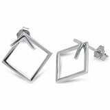 Plain Square Stud Earrings Rose Tone, Yellow Tone and Sterling Silver 925 Sterling Silver