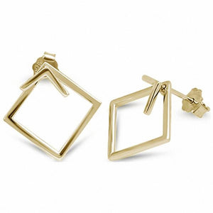 Plain Square Stud Earrings Rose Tone, Yellow Tone and Sterling Silver 925 Sterling Silver