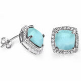 Halo Cushion Lab Created Larimar Stud Earrings Round Cubic Zirconia 925 Sterling Silver
