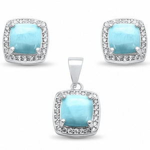 Cushion Halo Jewelry Set Larimar Round Cubic Zirconia 925 Sterling Silver Choose Color