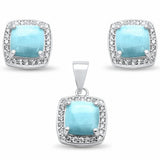 Cushion Halo Jewelry Set Larimar Round Cubic Zirconia 925 Sterling Silver Choose Color