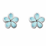 Flower Plumeria Stud Earrings Lab Created Larimar 925 Sterling Silver