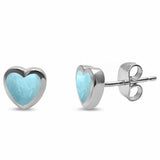7mm Tiny Heart Stud Earrings Simulated Larimar 925 Sterling Silver