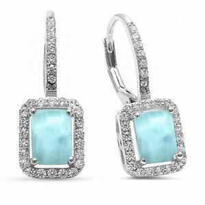 23mm Halo Leverback Earrings Radiant Created  Larimar 925 Sterling Silver