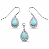 Pear Jewelry Set Larimar Halo Round Cubic Zirconia 925 Sterling Silver