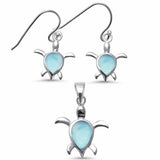 Turtle Jewelry Set Pendant Earring Simulated Larimar 925 Sterling Silver