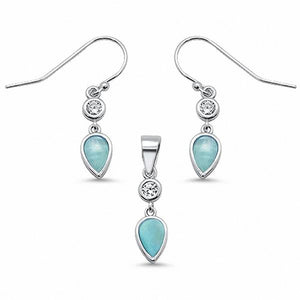 Teardrop Pear Fishhook Earrings Lab Created Opal Jewelry Set 925 Sterling Silver