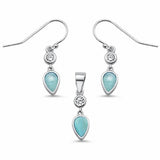 Teardrop Pear Fishhook Earrings Lab Created Opal Jewelry Set 925 Sterling Silver