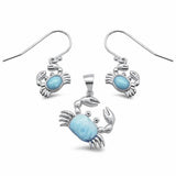 Crab Jewelry Set Larimar 925 Sterling Silver Pendant Earring Set