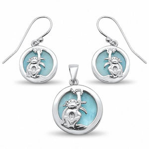 Monkey Jewelry Set Simulated Larimar 925 Sterling Silver