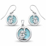 Monkey Jewelry Set Simulated Larimar 925 Sterling Silver