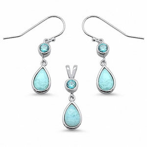 Jewelry Set Pear Round Simulated Aquamarine Pear Larimar 925 Sterling Silver