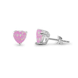 7mm Heart Earrings Created Opal 925 Sterling Silver Solitaire Heart Stud Choose Color - Blue Apple Jewelry